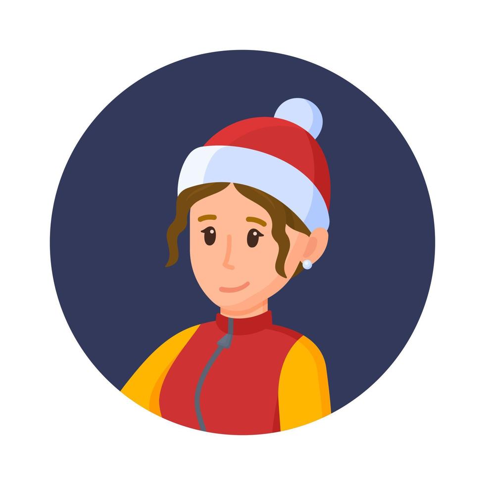 Concept of brunette girl in winter clothes isolated on white and blue background. vector