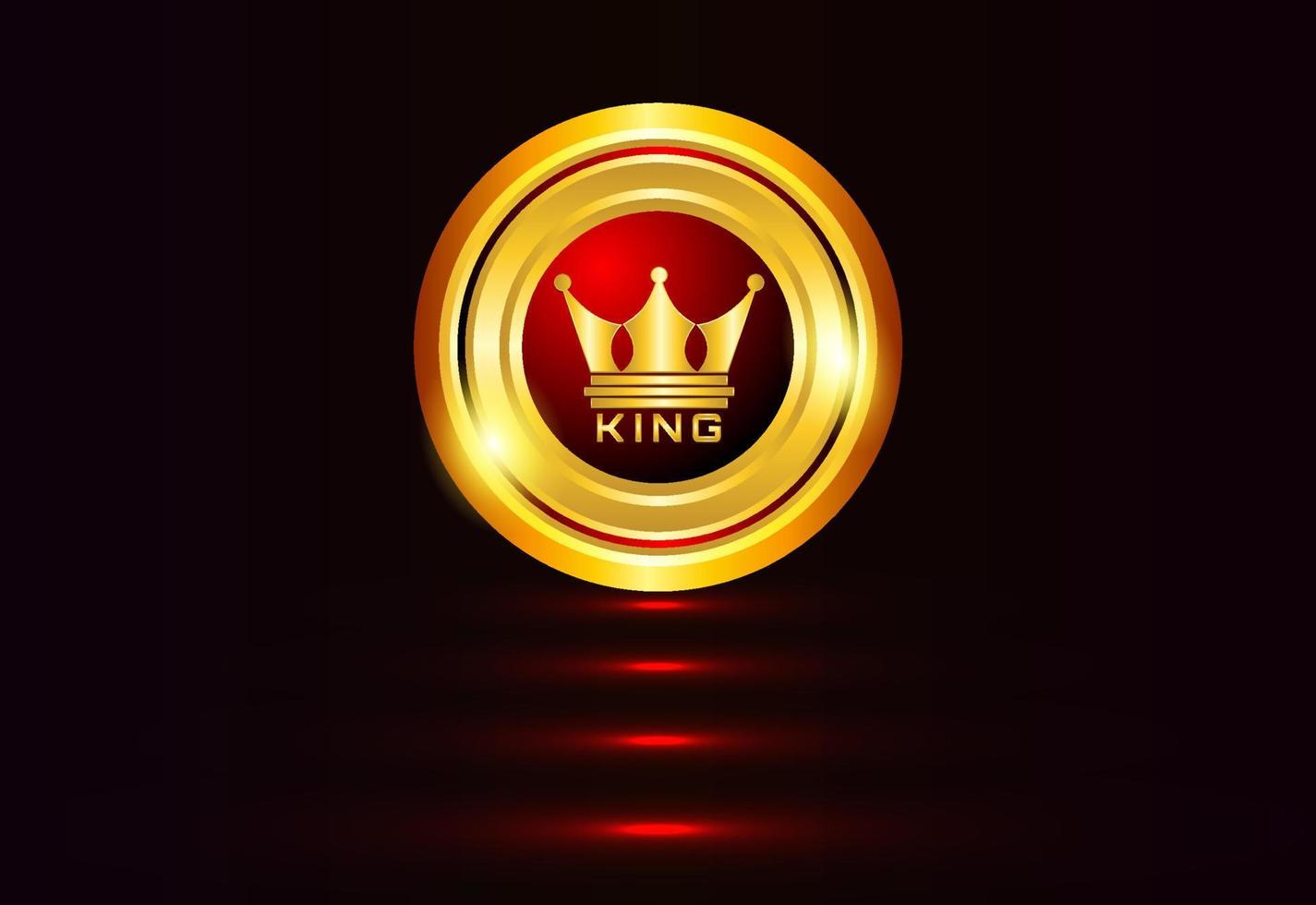 luxury golden king crown logo on gold coin illustration vector
