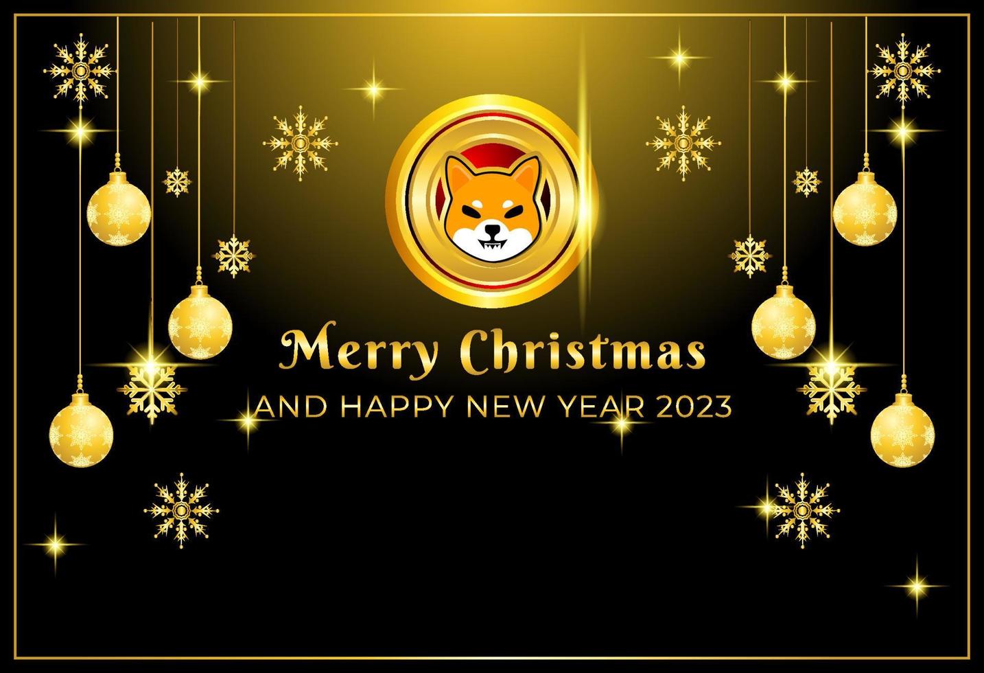 shiba inu cryptocurrency on merry christmas and happy new year 2023 background vector
