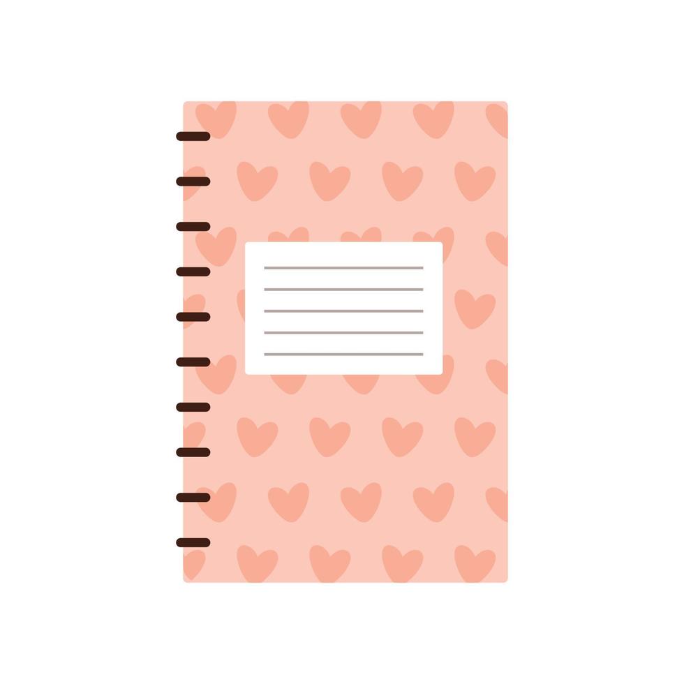 pink notebook with hearts drawn vector