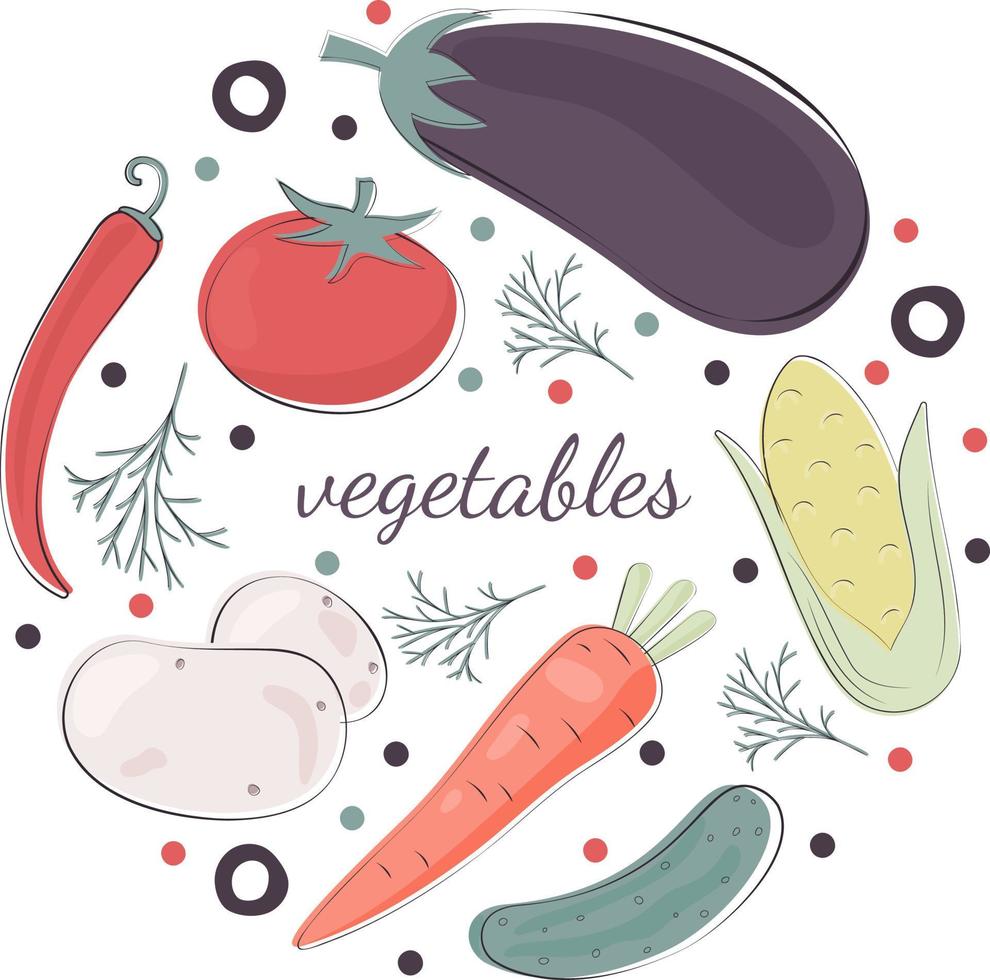 doodle vegetables set vector