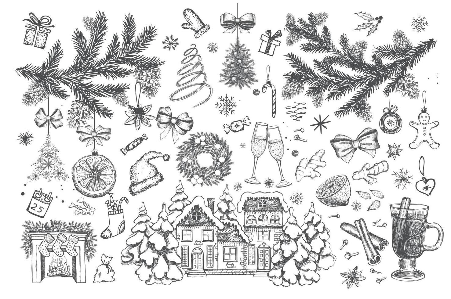 Christmas pattern in sketch style. Hand drawn. vector