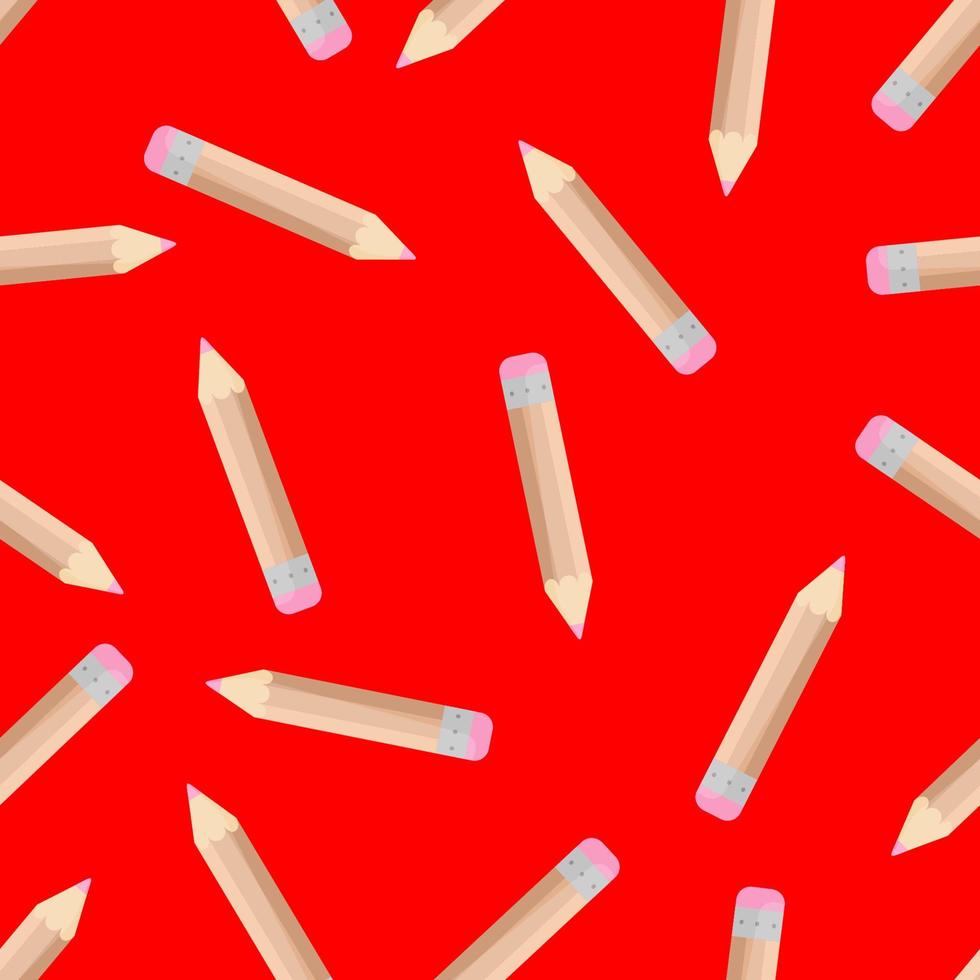 Seamless pattern with a pencil on a red background. school pattern. vector