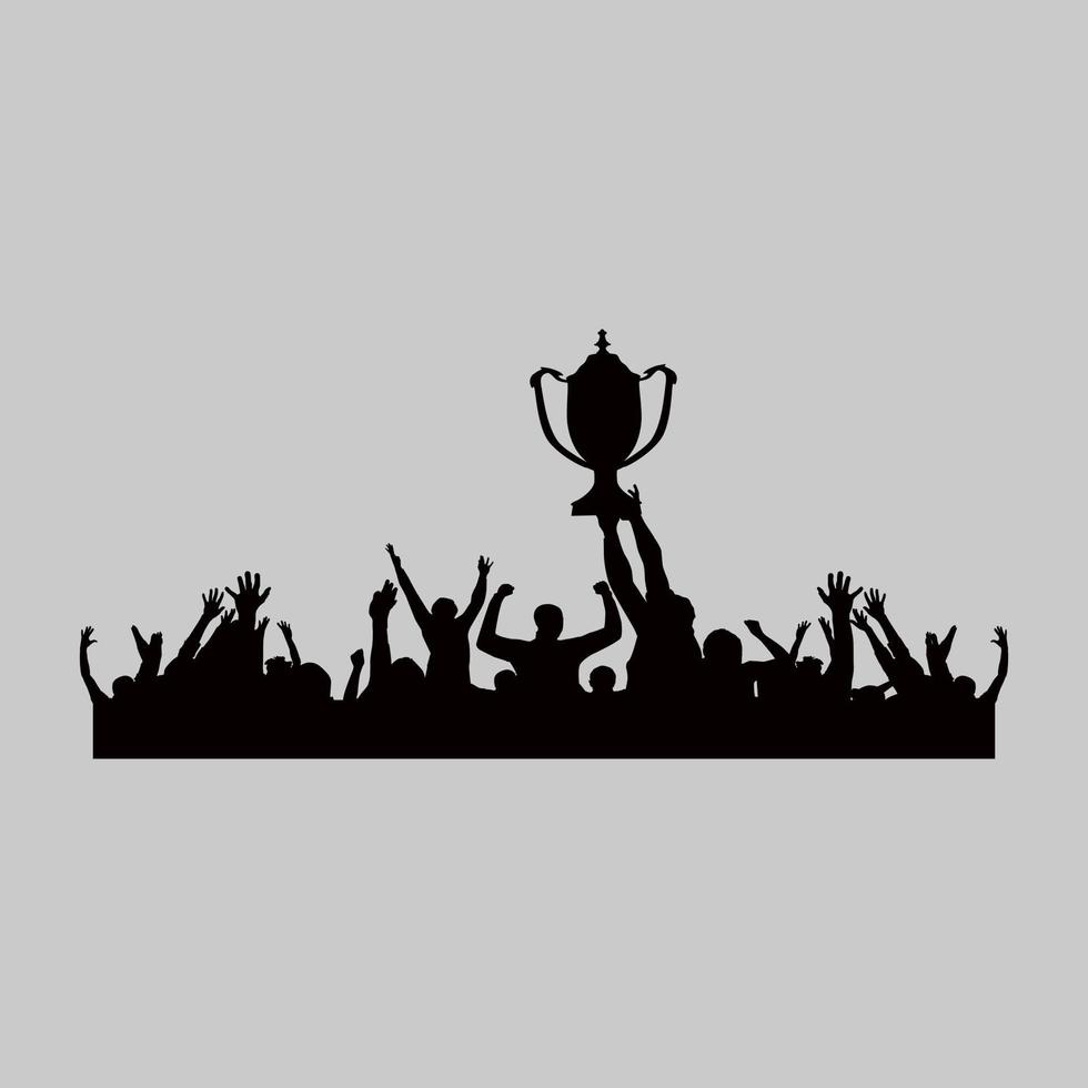 football silhouette, soccer silhouette, illustration of person lifting a trophy after winning a championship tournament vector