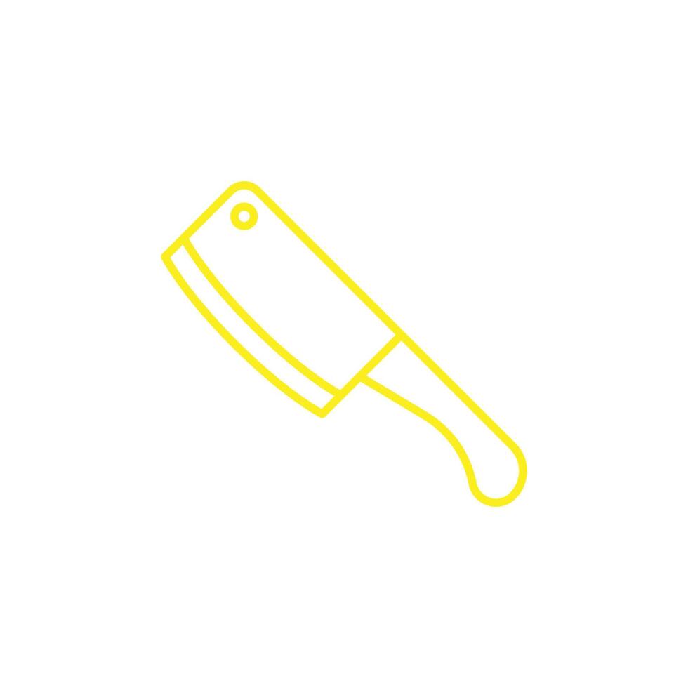 eps10 vector amarillo carnicero icono de cuchilla de carne aislado sobre fondo blanco. cuchillo de carnicero o símbolo de contorno de hoja en un estilo moderno y sencillo para el diseño de su sitio web, logotipo y aplicación móvil