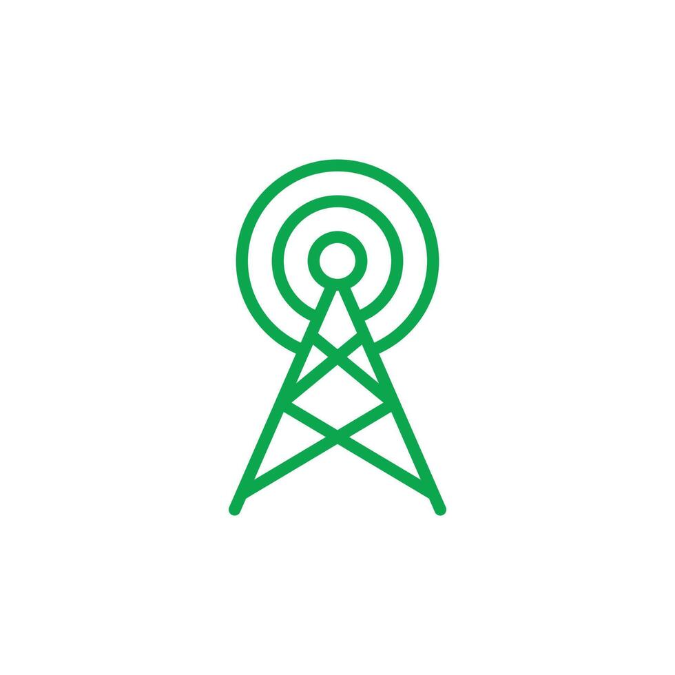 eps10 green vector transmitter Antenna or broadcast icon isolated on white background. WIFI tower outline symbol in a simple flat trendy modern style for your website design, logo, and mobile app