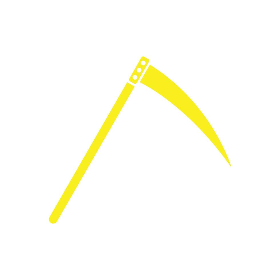 eps10 yellow vector garden scythe abstract solid art icon isolated on white background. Farm scythe symbol in a simple flat trendy modern style for your website design, logo, and mobile application