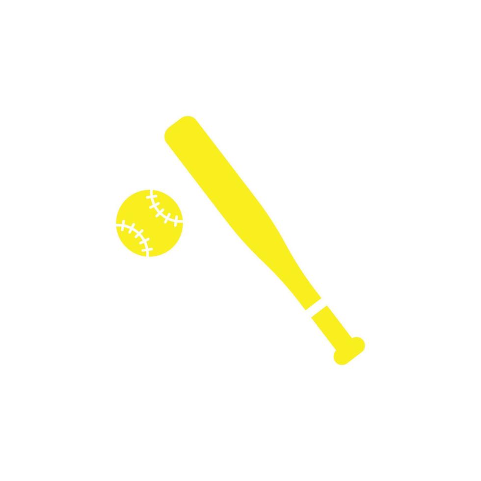 eps10 vector amarillo bate de béisbol y bola icono de arte sólido aislado sobre fondo blanco. palo de madera o símbolo deportivo en un estilo moderno y sencillo para el diseño de su sitio web, logotipo y aplicación móvil