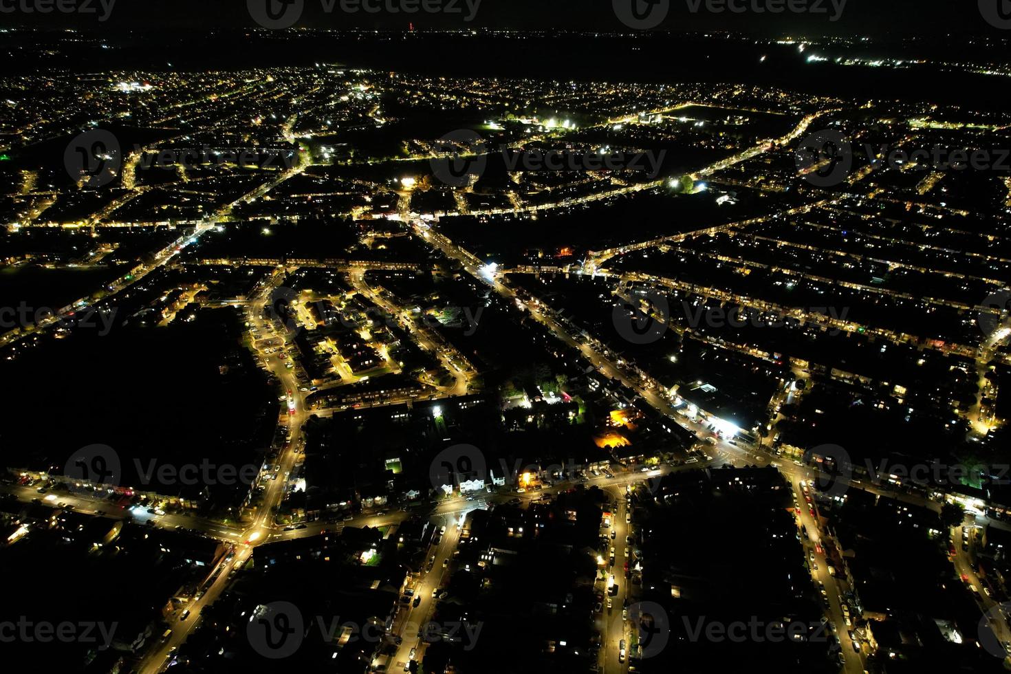 Illuminated city, Aerial footage at night photo