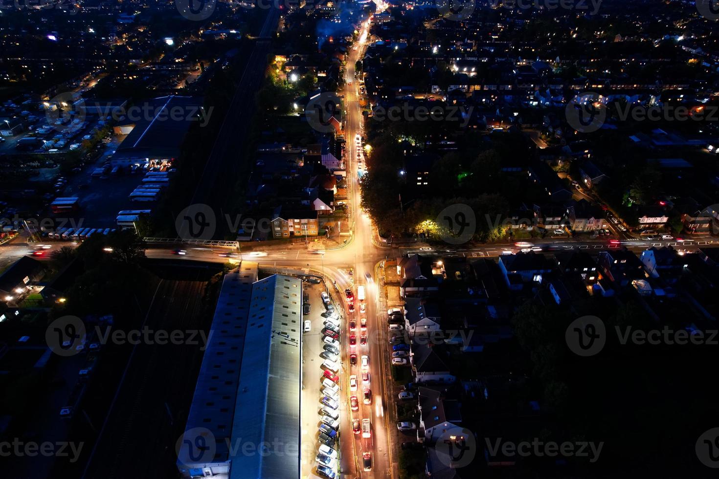 Illuminated city, Aerial footage at night photo