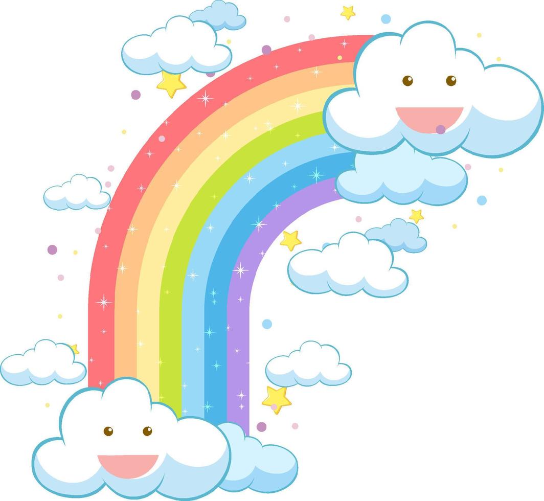 Colorful pastel rainbow with clouds vector