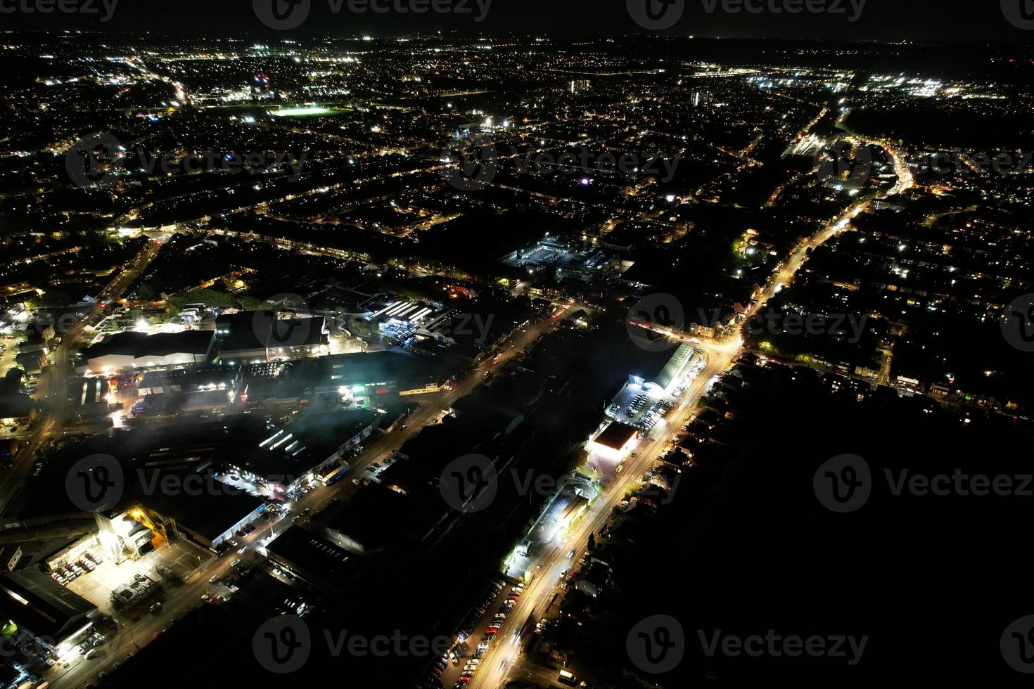 Illuminated city, Aerial footage at night photo