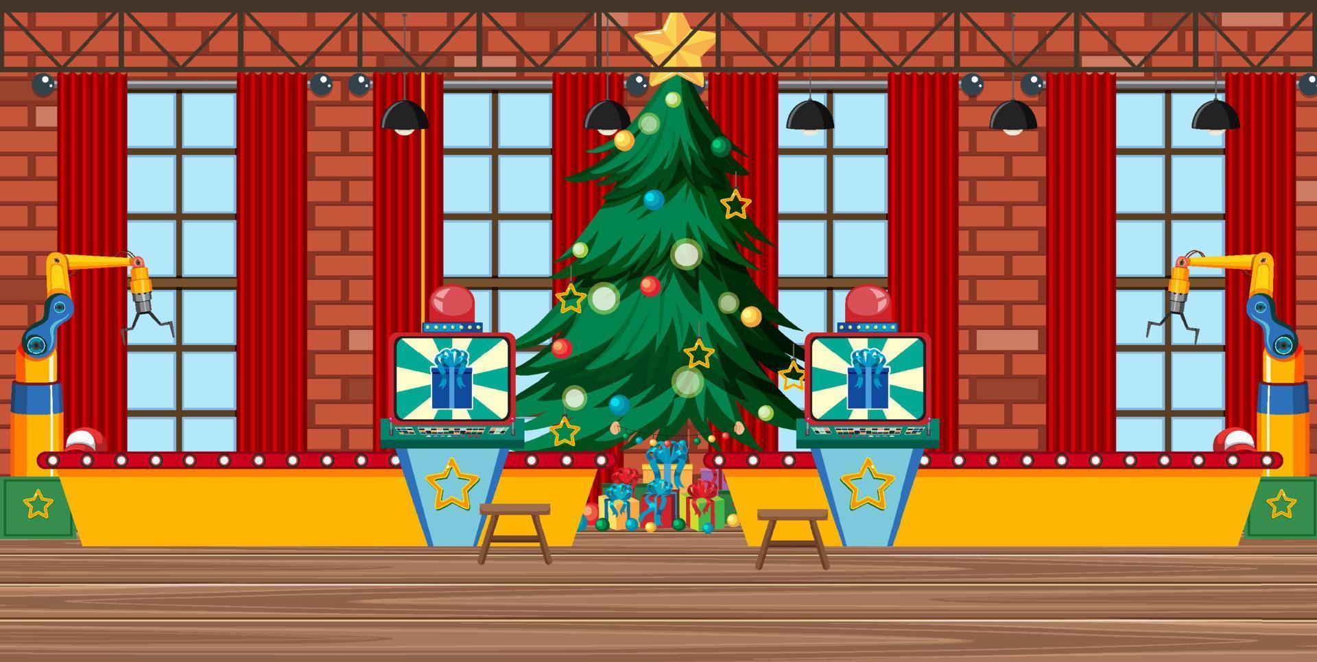 A factory scene indoor Christmas theme vector