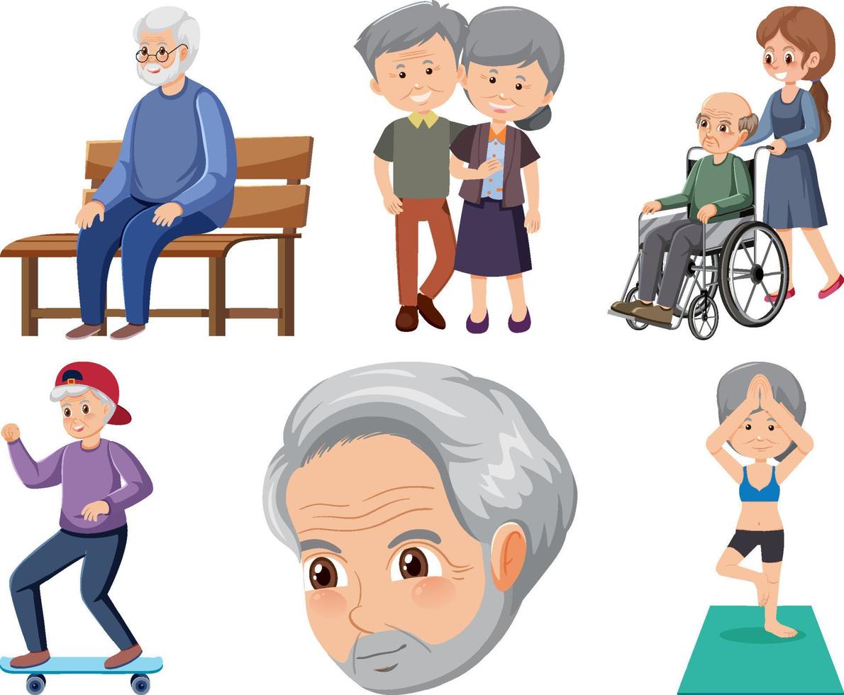 Collection of elderly people icons vector
