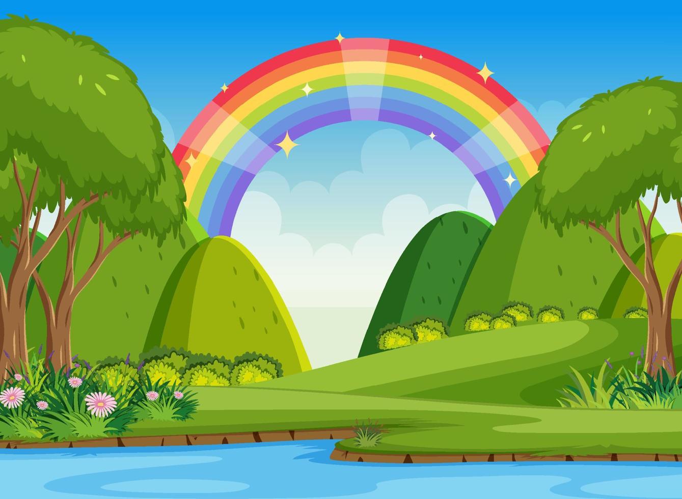 Nature background with rainbow in the sky vector