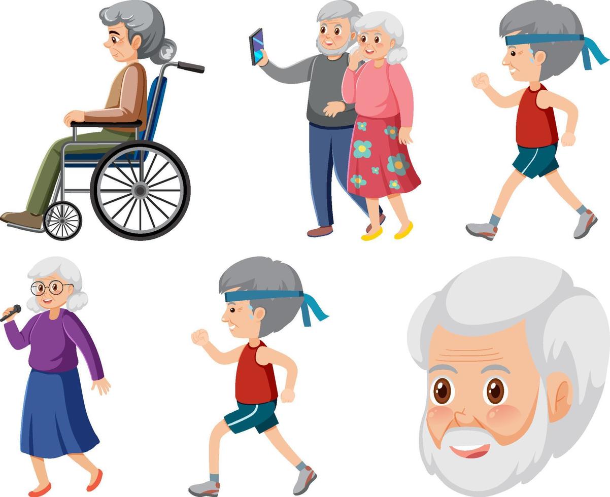 Collection of elderly people icons vector