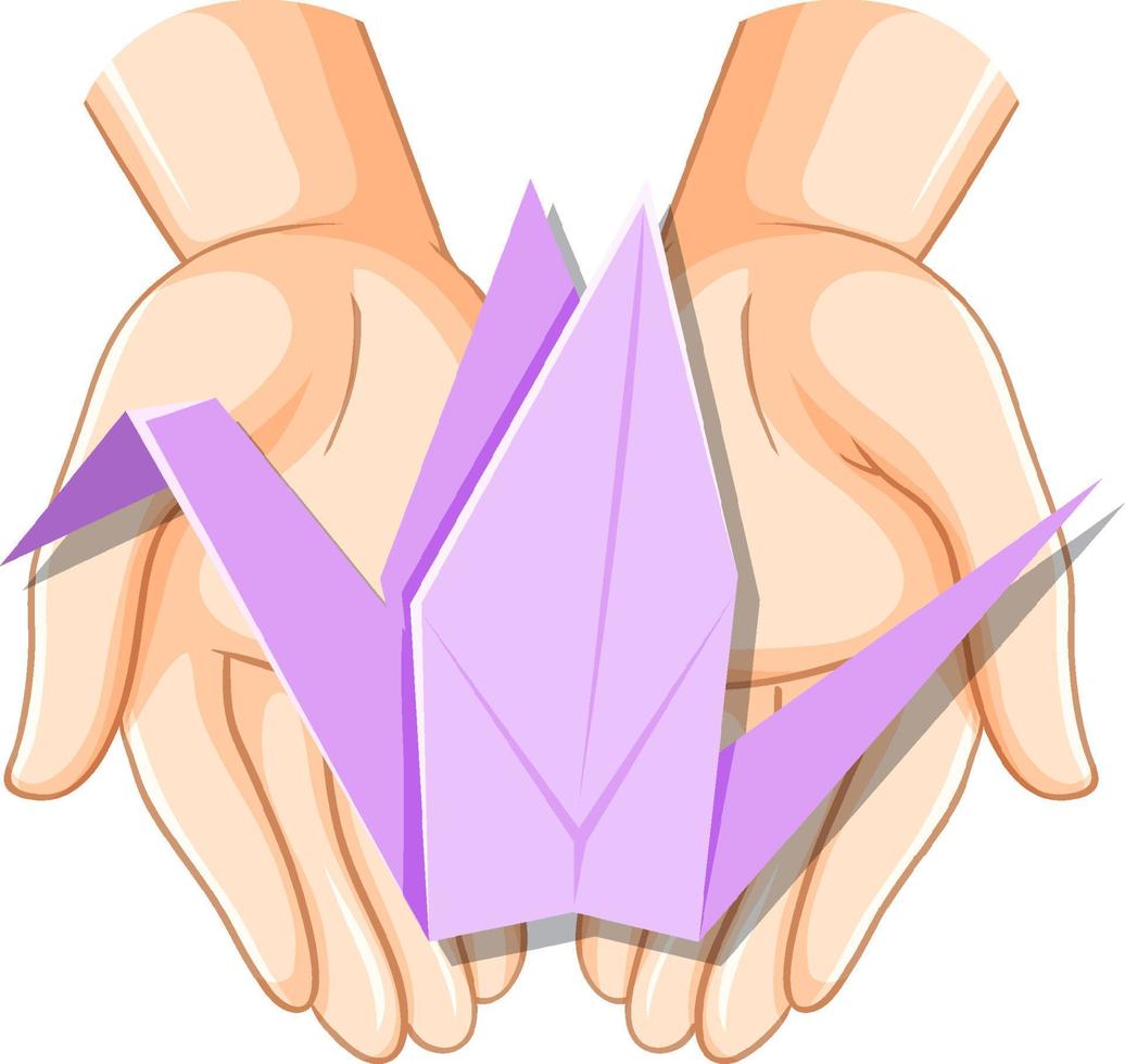 Origami flying bird on human hands vector