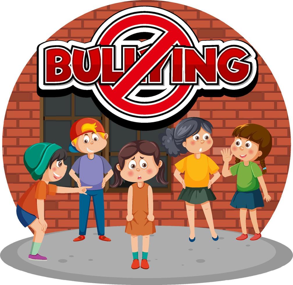 Stop Bullying text with cartoon character vector