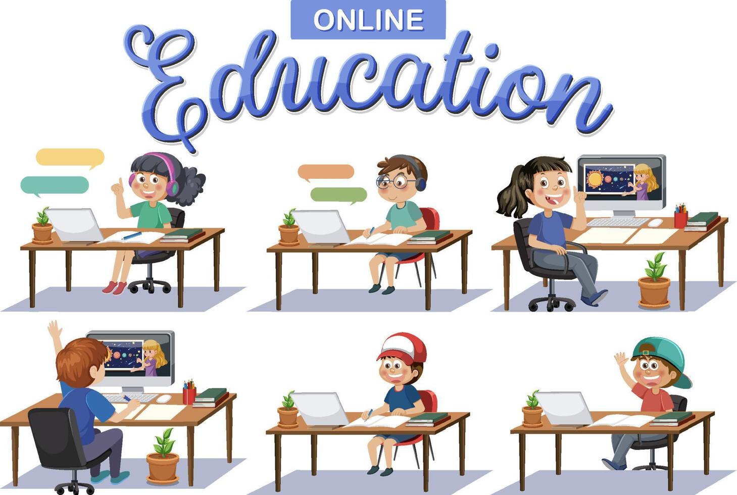 Online education with cartoon character vector