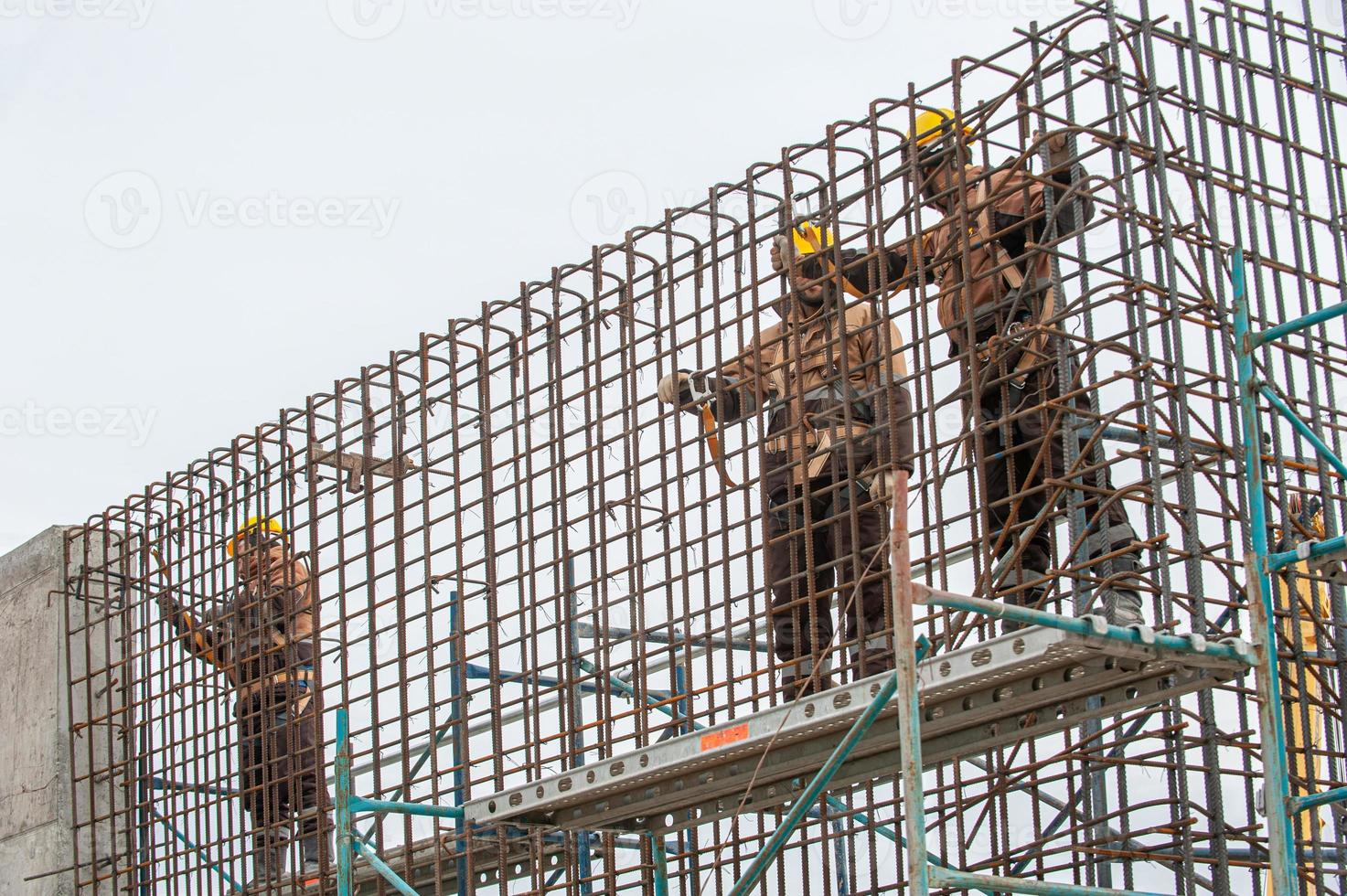 The men working on scaffolding photo