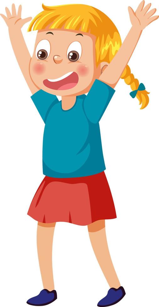 A girl raising hands with happy face vector