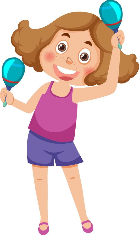 Happy girl playing maracas vector