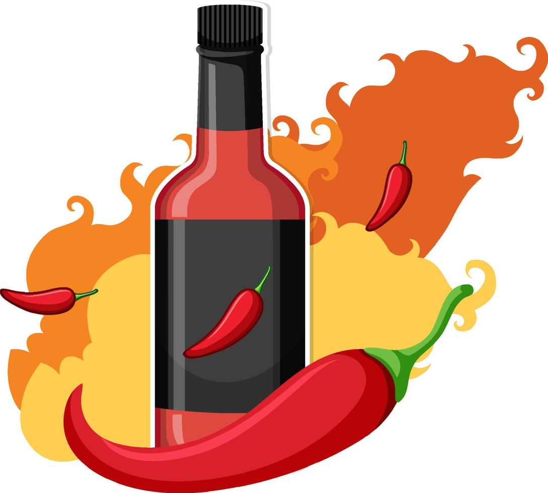 botella de salsa de chile con fuego vector