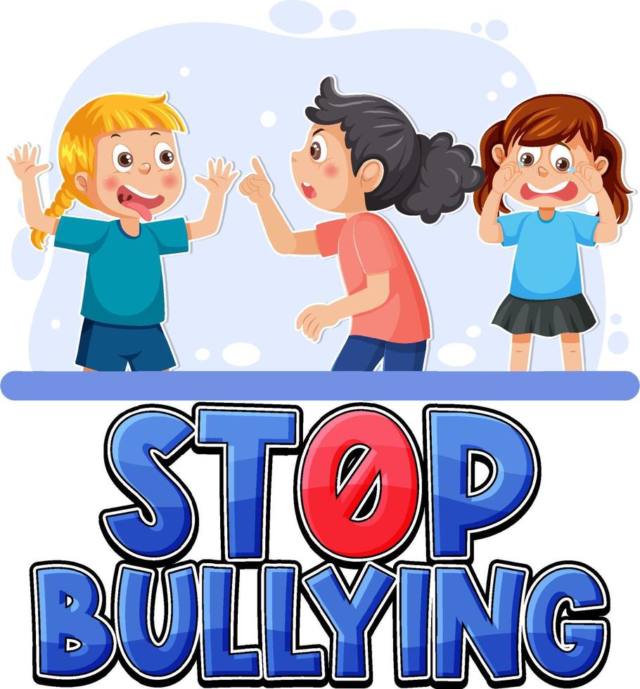 Stop Bullying text with cartoon character vector