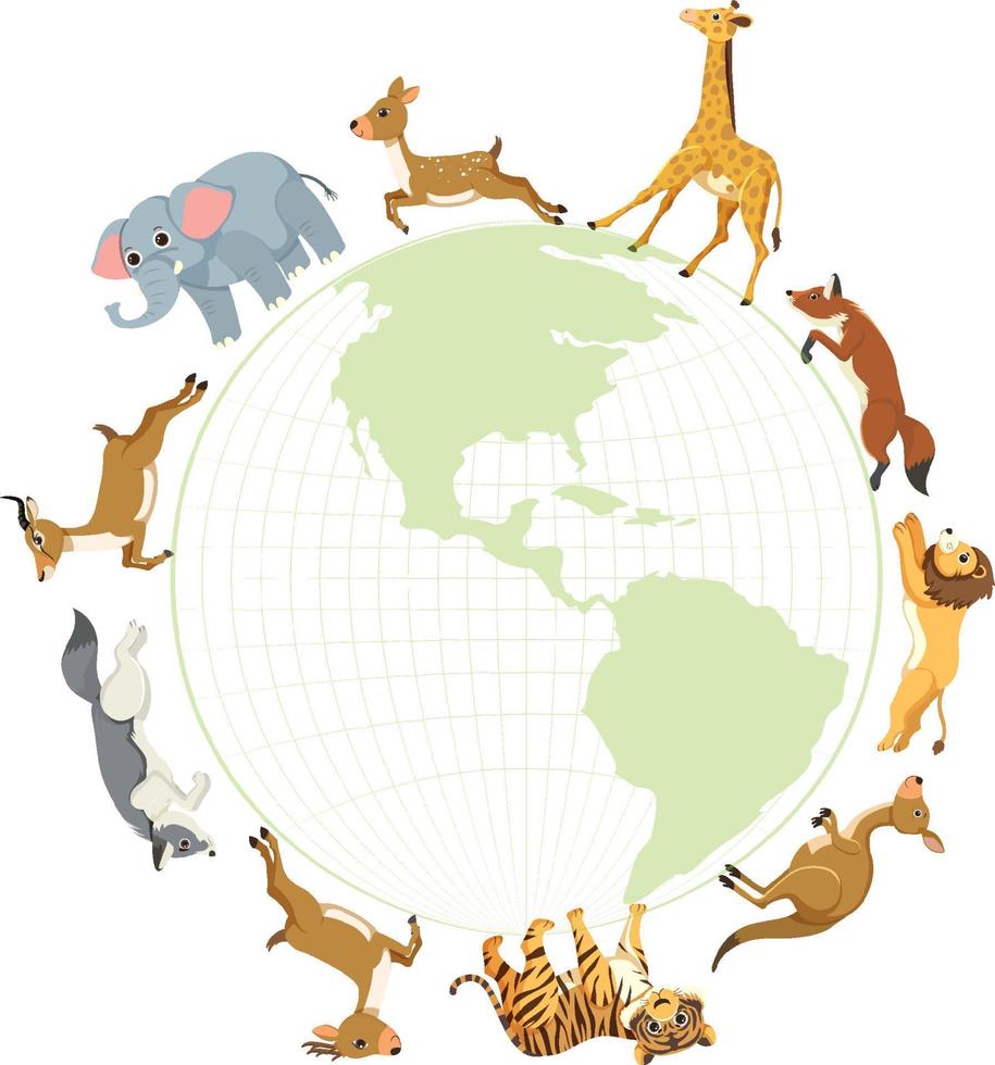Wild animals around Earh planet vector