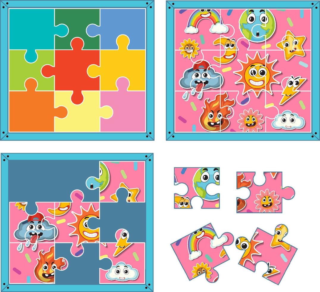 Jigsaw puzzle game template vector