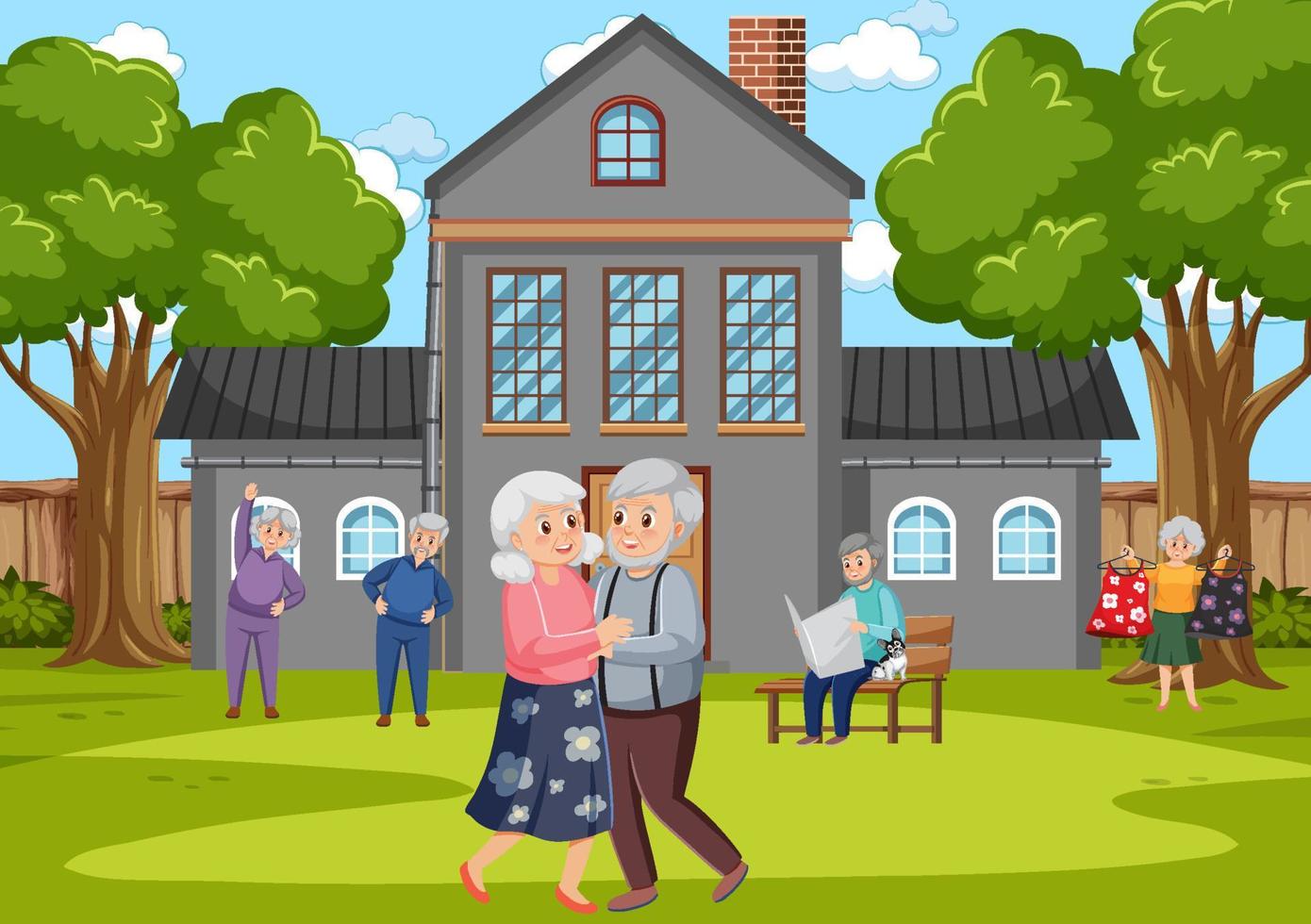 Elderly people doing activity at park vector