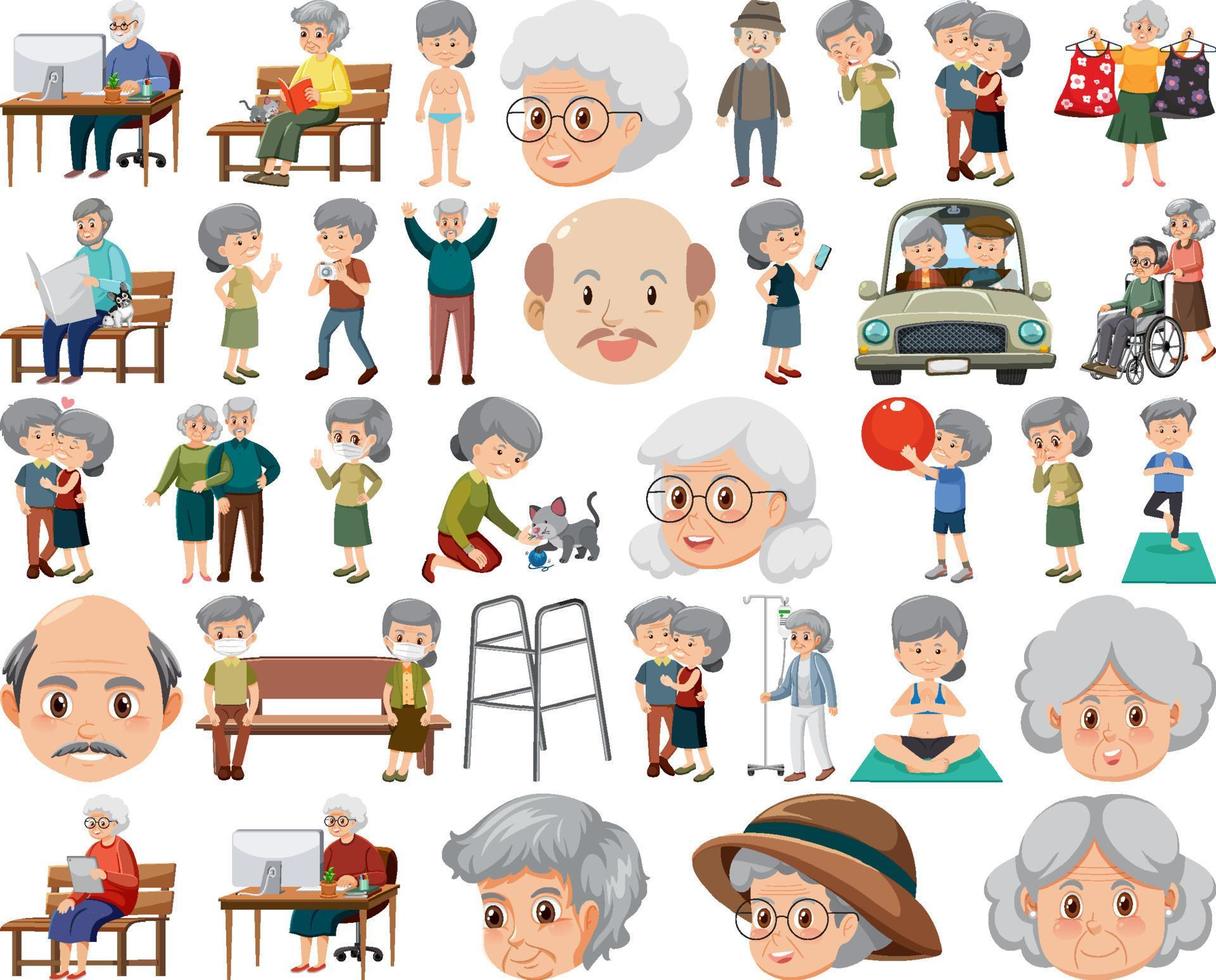 colección de iconos de personas mayores vector