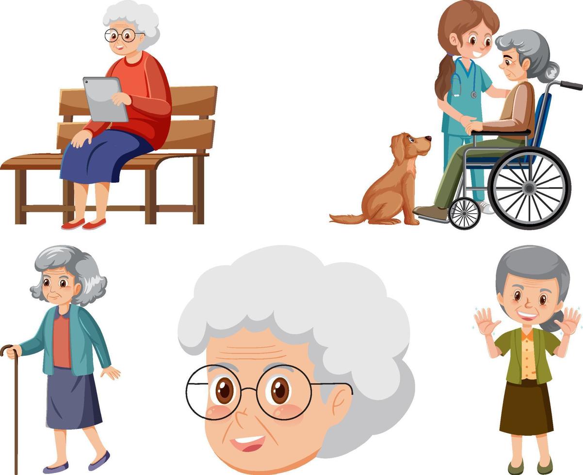 Collection of elderly people icons vector