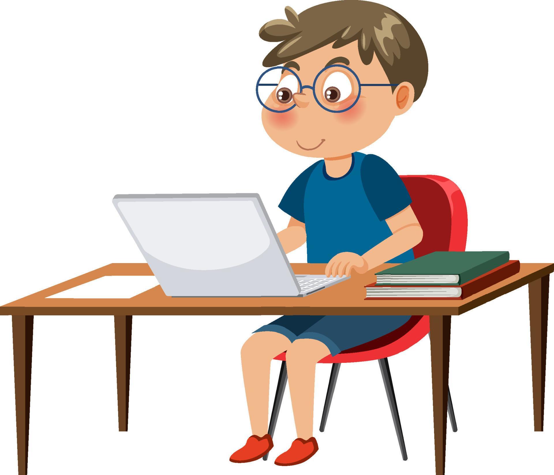 A boy sitting in front of laptop 13321185 Vector Art at Vecteezy