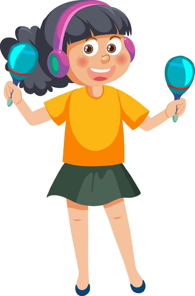 niña feliz tocando maracas vector