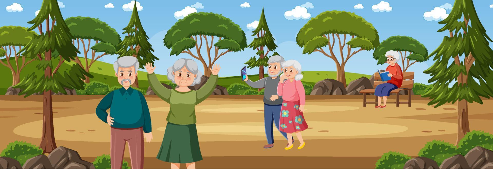 Outdoor park with elderly people vector