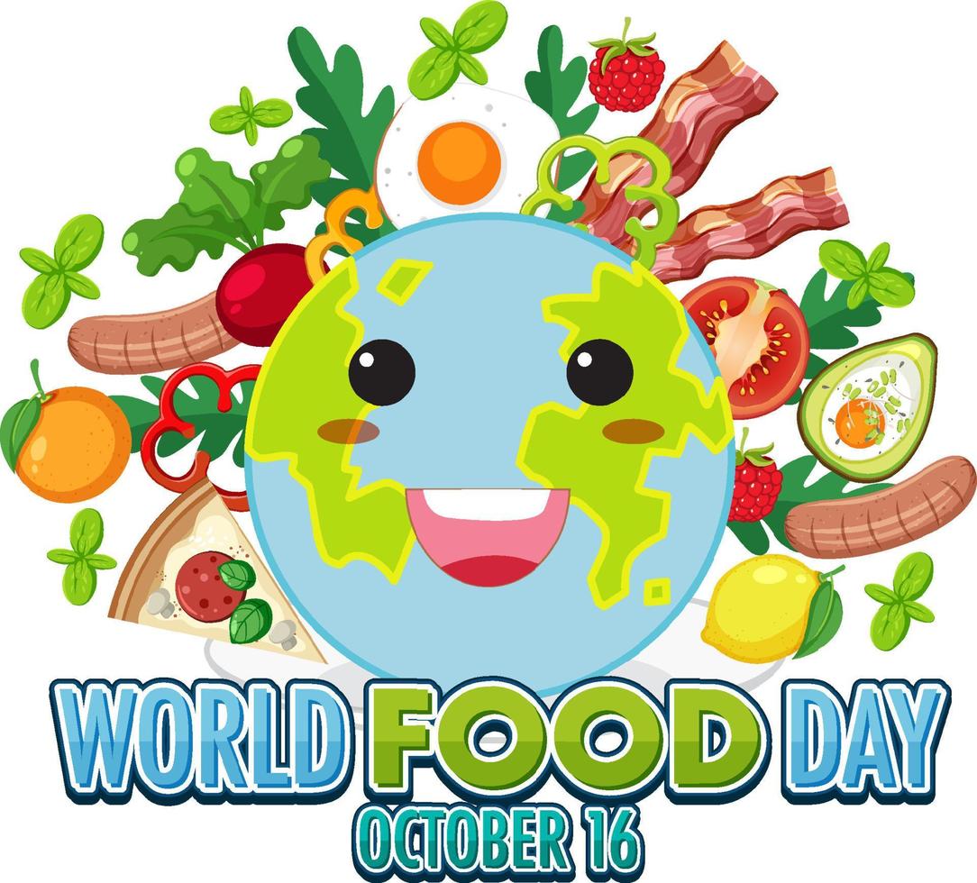 World food day text with food elements vector