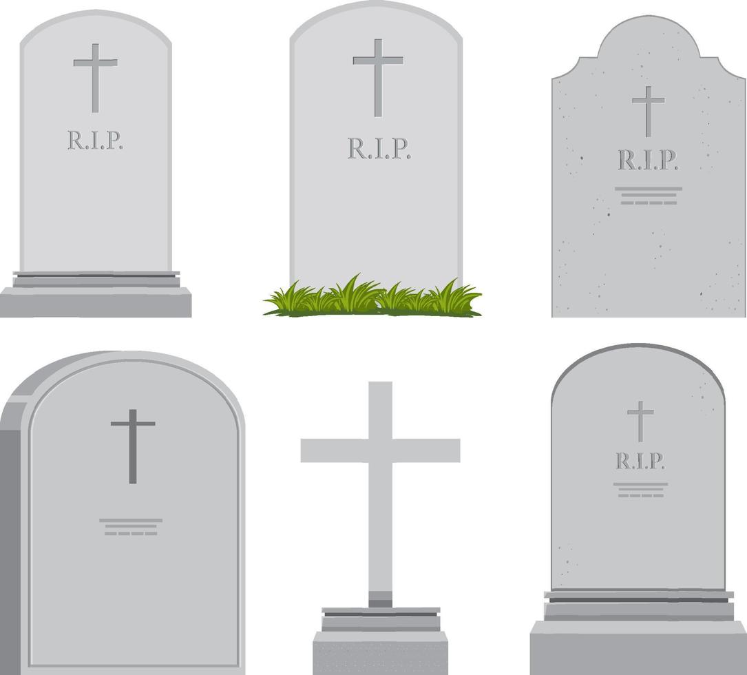 Set of different gravestones on white background vector