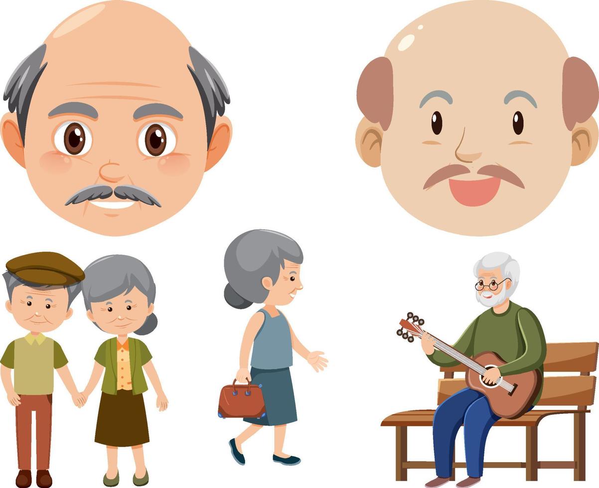 Collection of elderly people icons vector