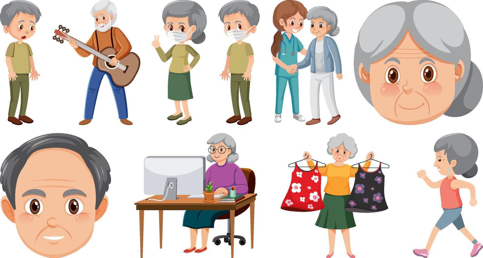 Collection of elderly people icons vector