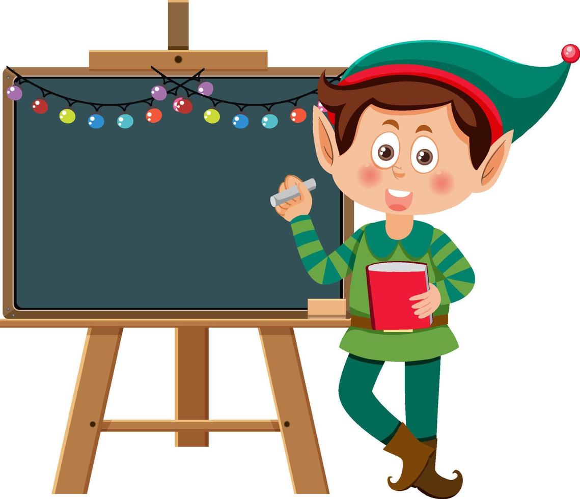 Christmas elf boy with chalkboard vector