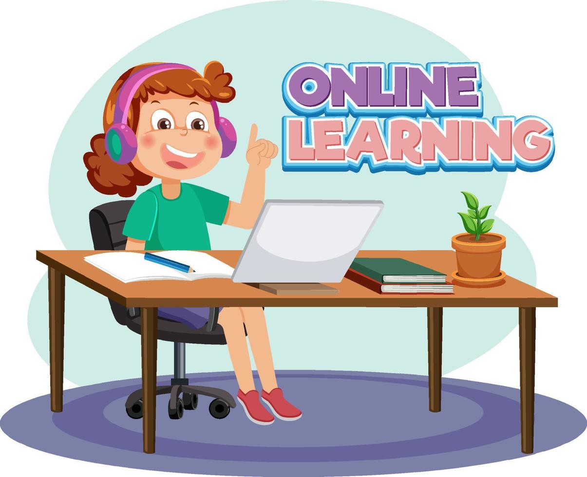 Online learning with a girl cartoon character vector