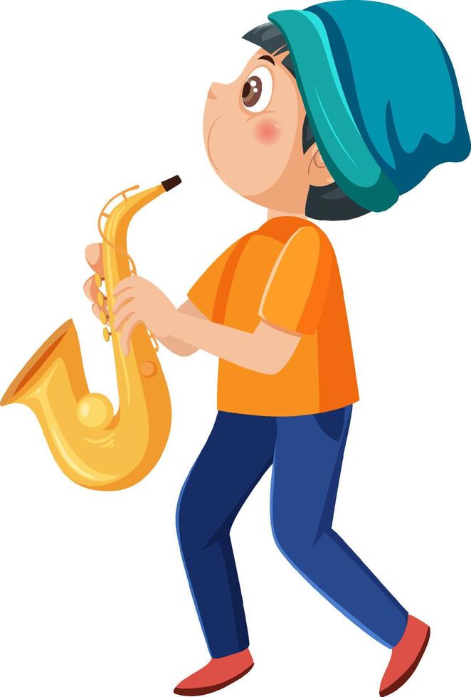 un niño tocando el saxofón vector