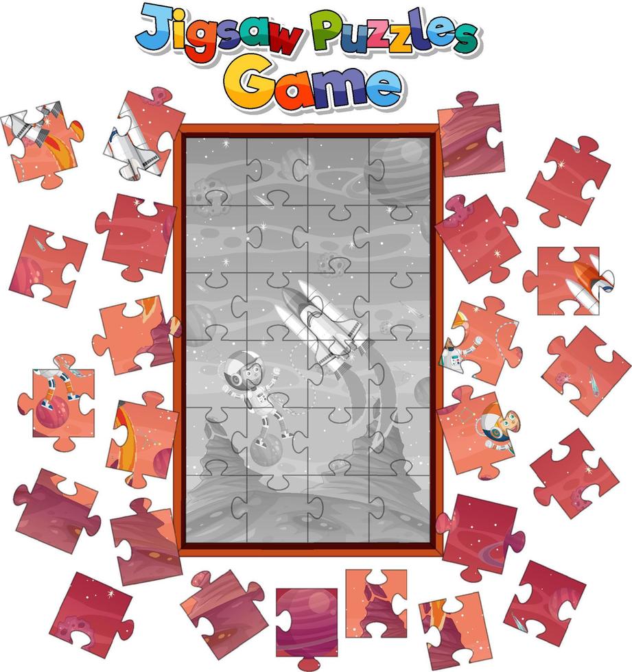 Astronaut in space photo puzzle game template vector
