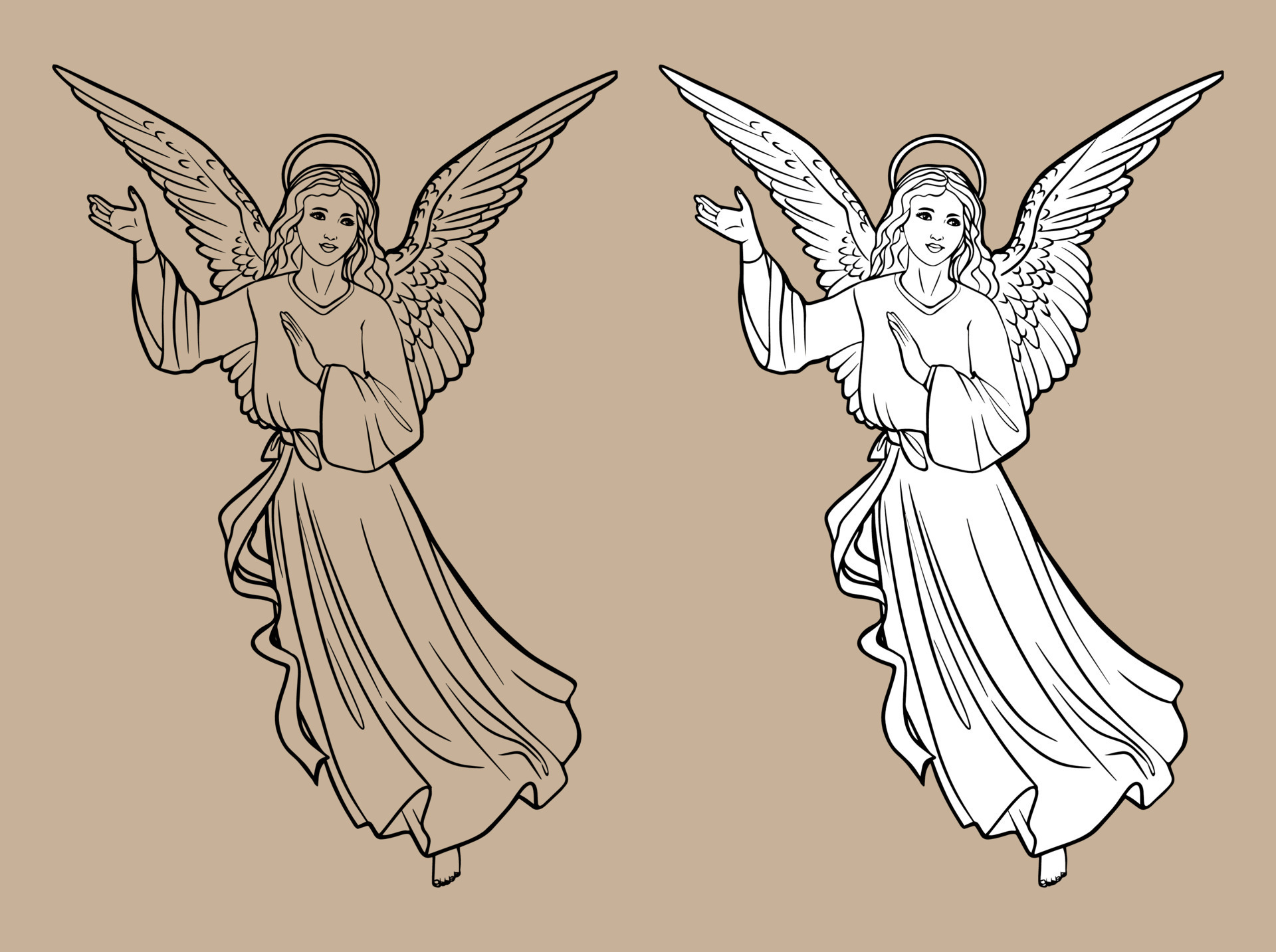 Angel Sketch. Christmas Christian Christmas drawing with black lines