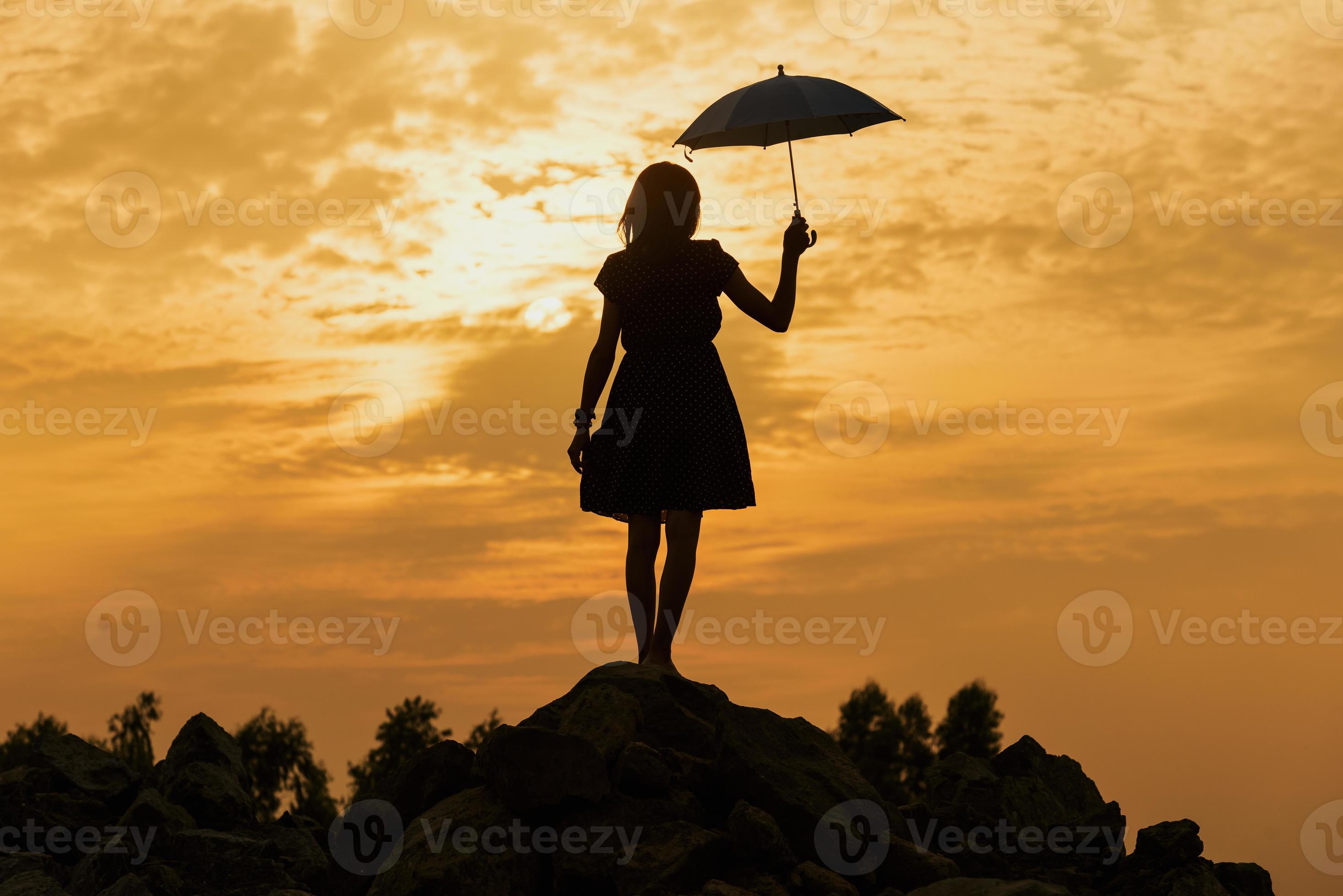 Profile of a Sad Young Woman Silhouette in Swimsuit Stock Image