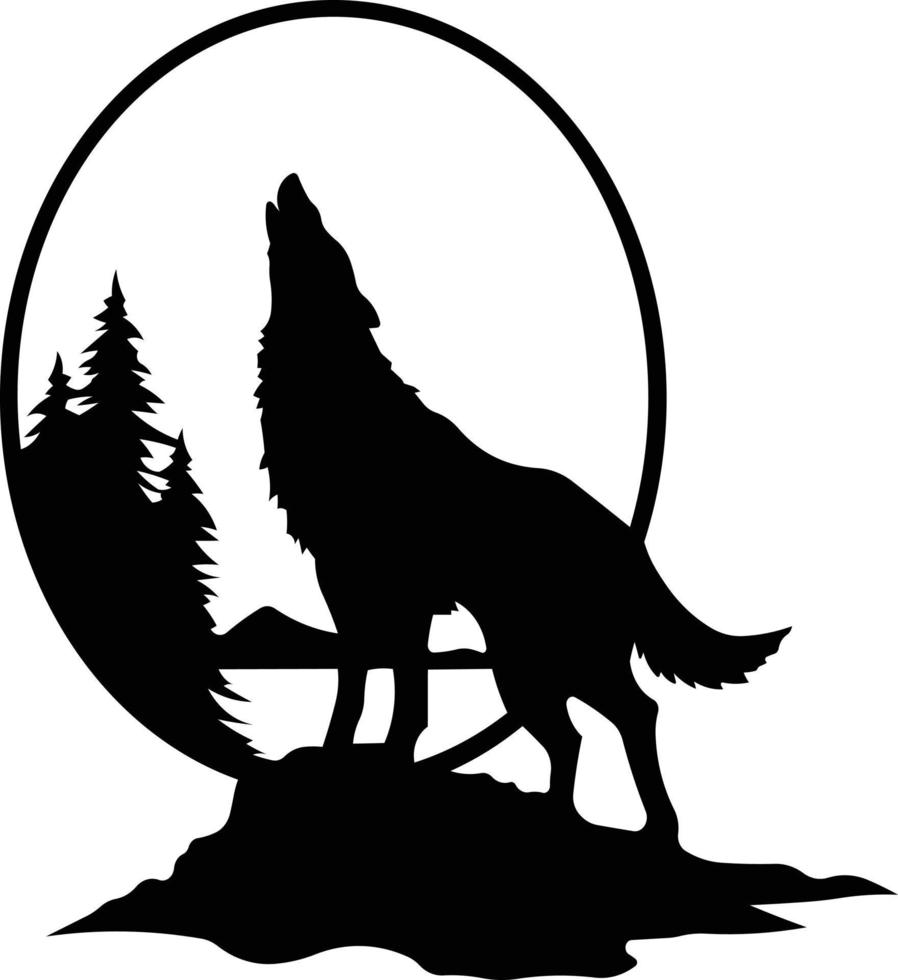 diseño de lobo hecho a la luz de la luna con colores negros y formas negras vector