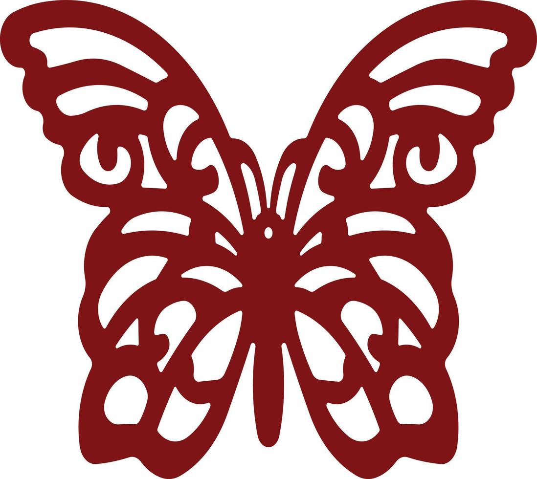 diseño de mariposa roja hecho con líneas sobre un fondo blanco con patrones específicos en él vector