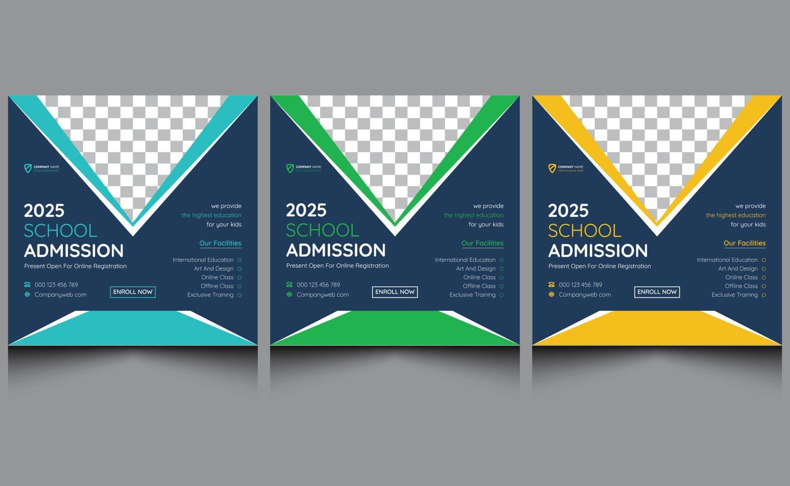 New unique clean elegant back to school education admission creative corporate modern professional square online advertisement web banner social media post design template. vector