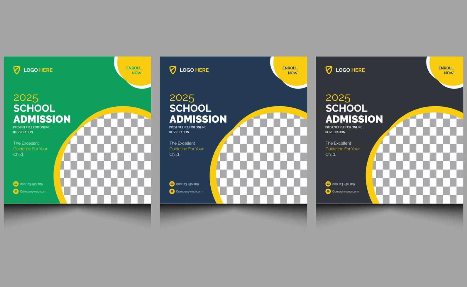 niños elegantes y limpios regreso a la escuela admisión educación promoción moderno cuadrado profesional redes sociales publicar diseño de plantilla de banner web. vector